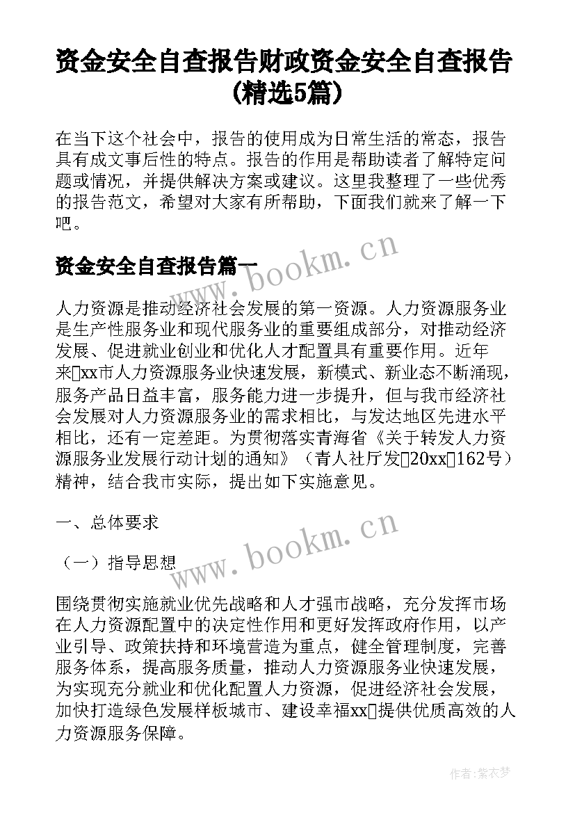 资金安全自查报告 财政资金安全自查报告(精选5篇)