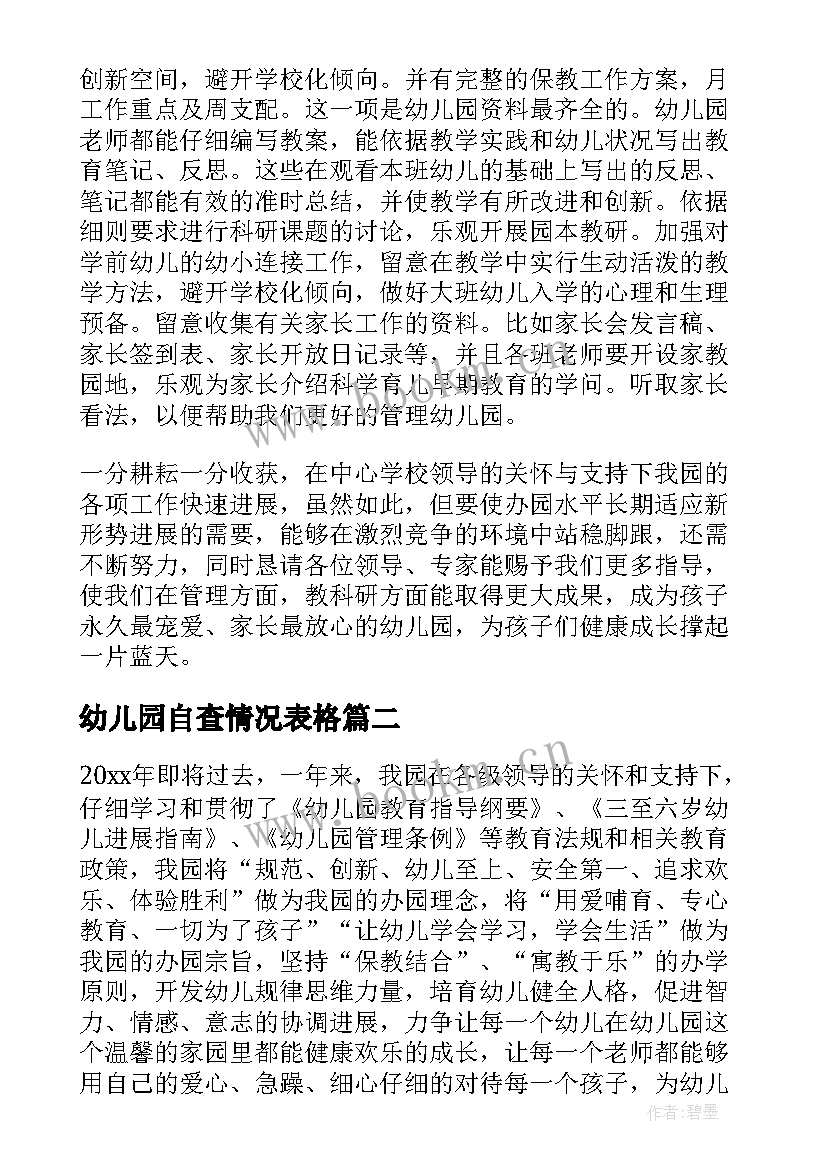 2023年幼儿园自查情况表格 幼儿园年检自查工作情况报告(优秀5篇)