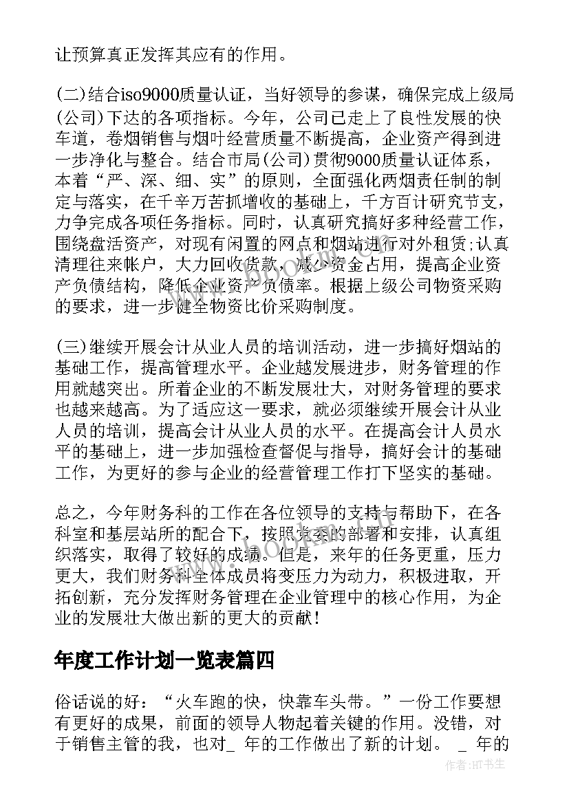 年度工作计划一览表(优秀8篇)