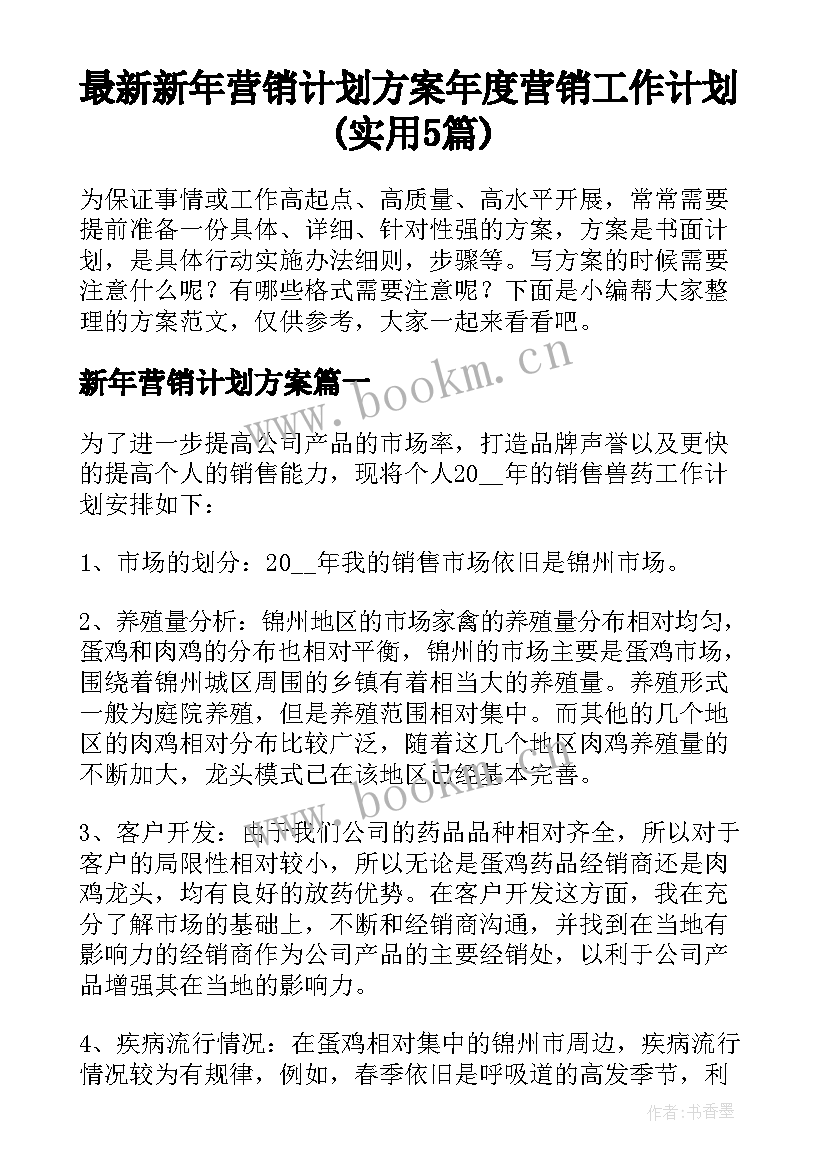 最新新年营销计划方案 年度营销工作计划(实用5篇)