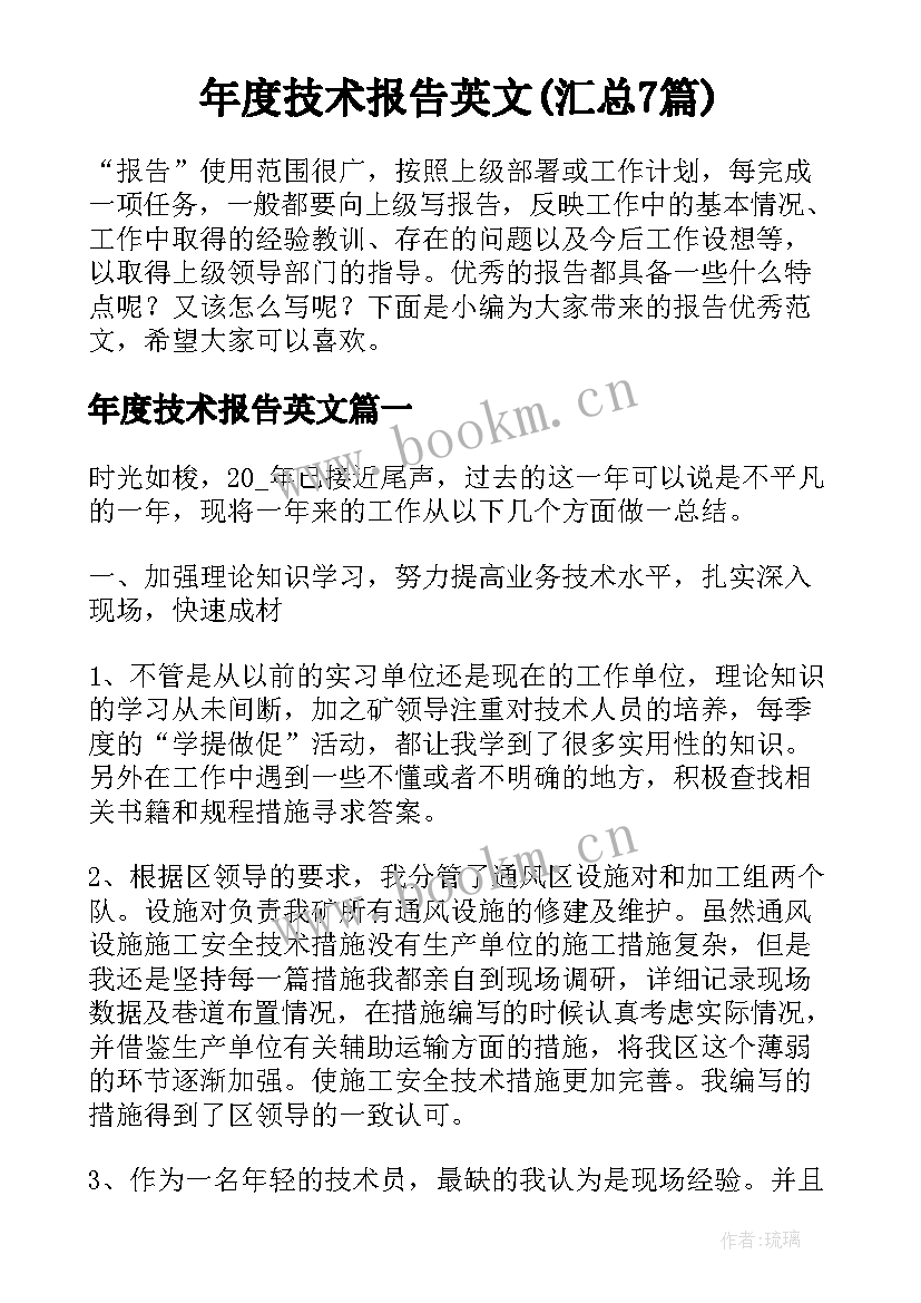 年度技术报告英文(汇总7篇)