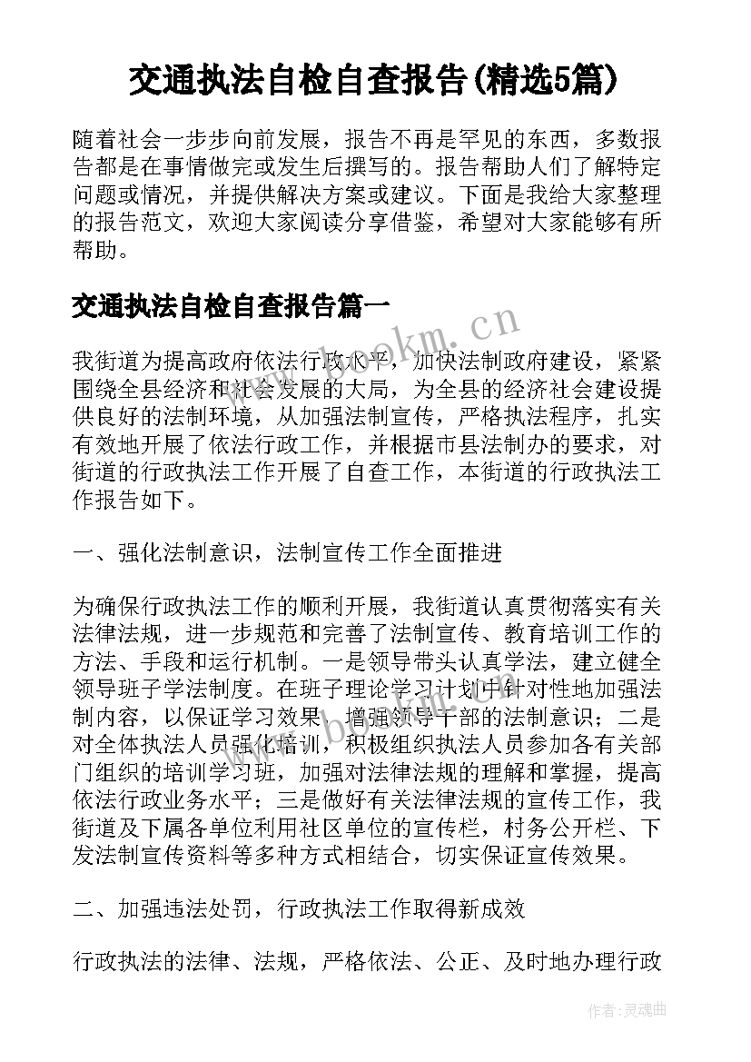 交通执法自检自查报告(精选5篇)