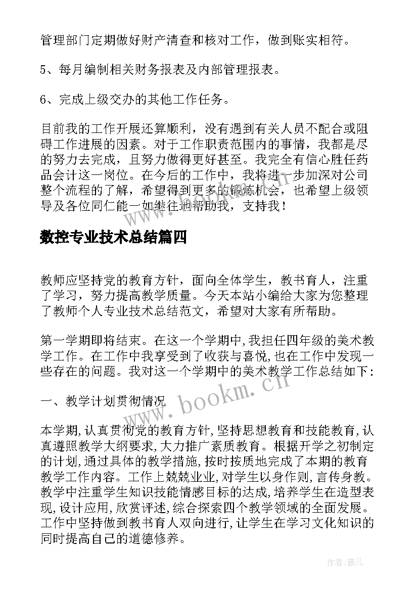 最新数控专业技术总结 财务专业技术工作总结(大全6篇)