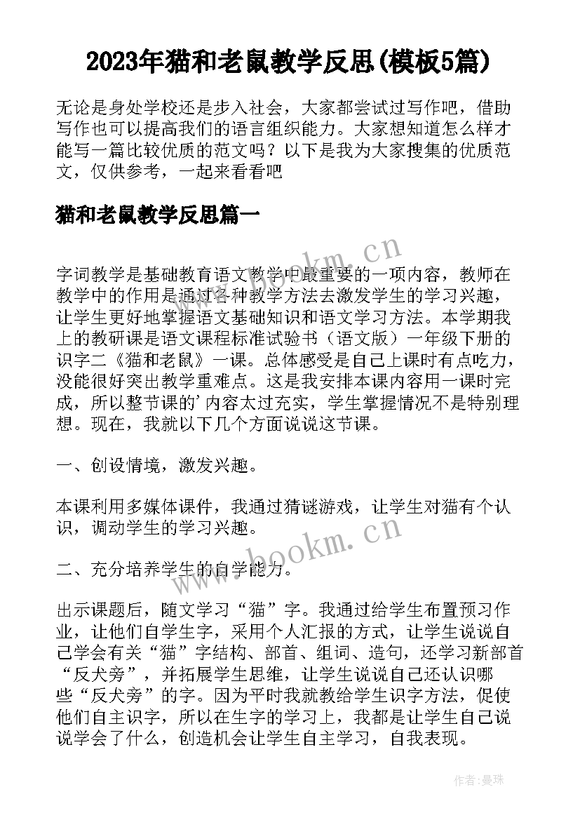 2023年猫和老鼠教学反思(模板5篇)