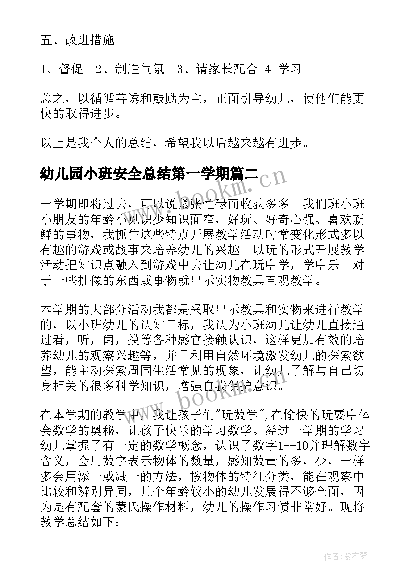 幼儿园小班安全总结第一学期 幼儿园小班教学总结报告(实用8篇)