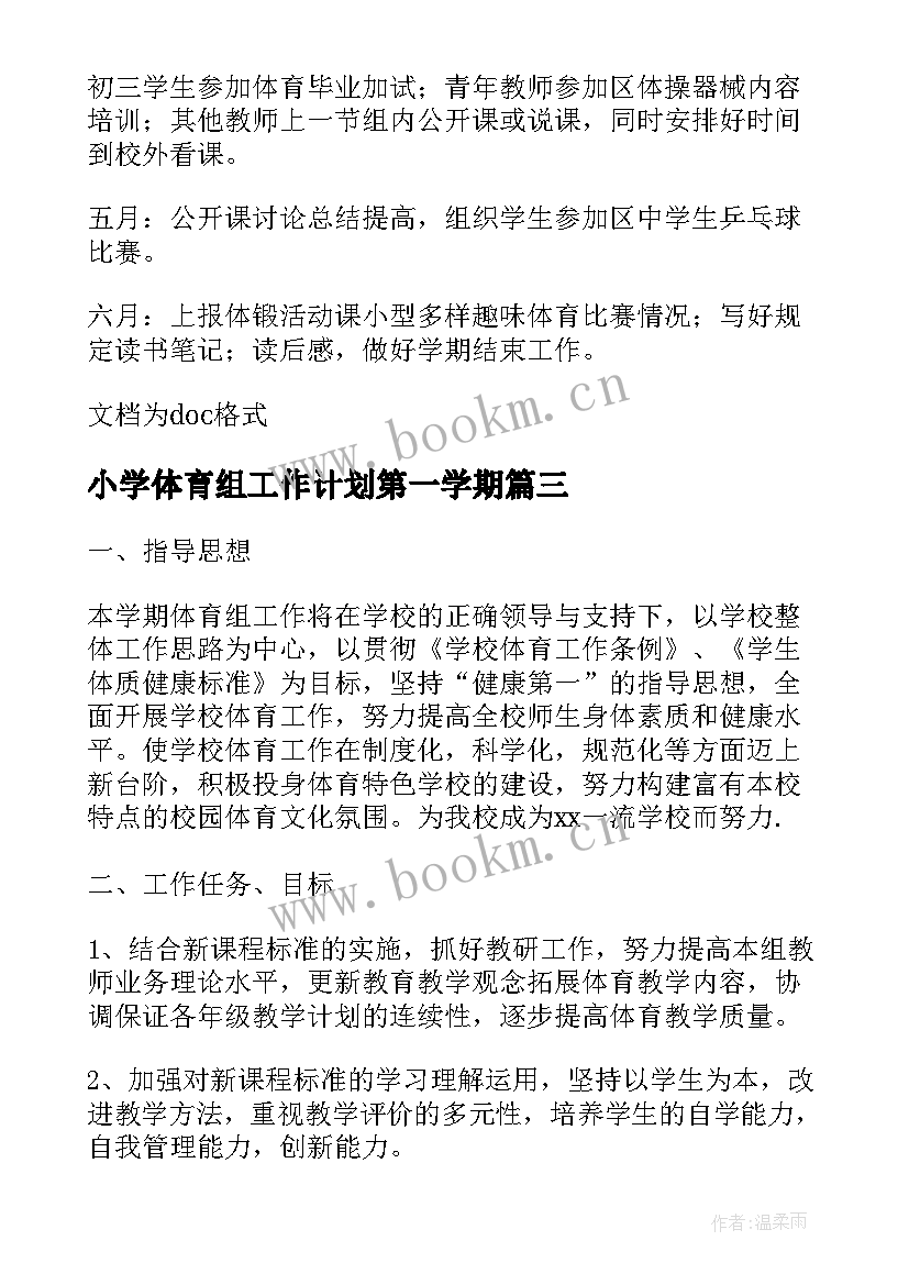 2023年小学体育组工作计划第一学期 下学期小学体育组工作计划(模板5篇)