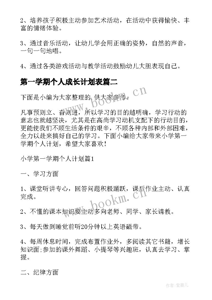 最新第一学期个人成长计划表 小班个人计划第一学期(大全9篇)