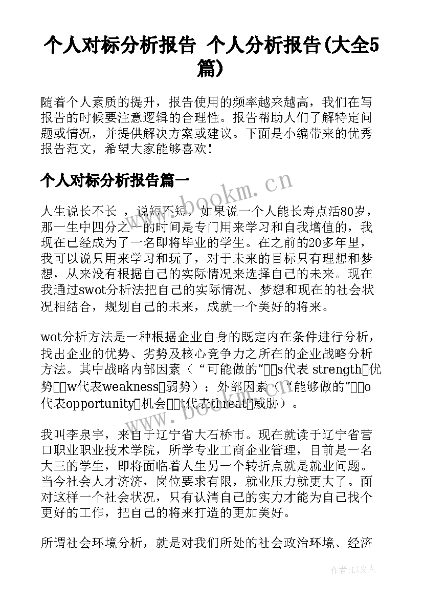 个人对标分析报告 个人分析报告(大全5篇)