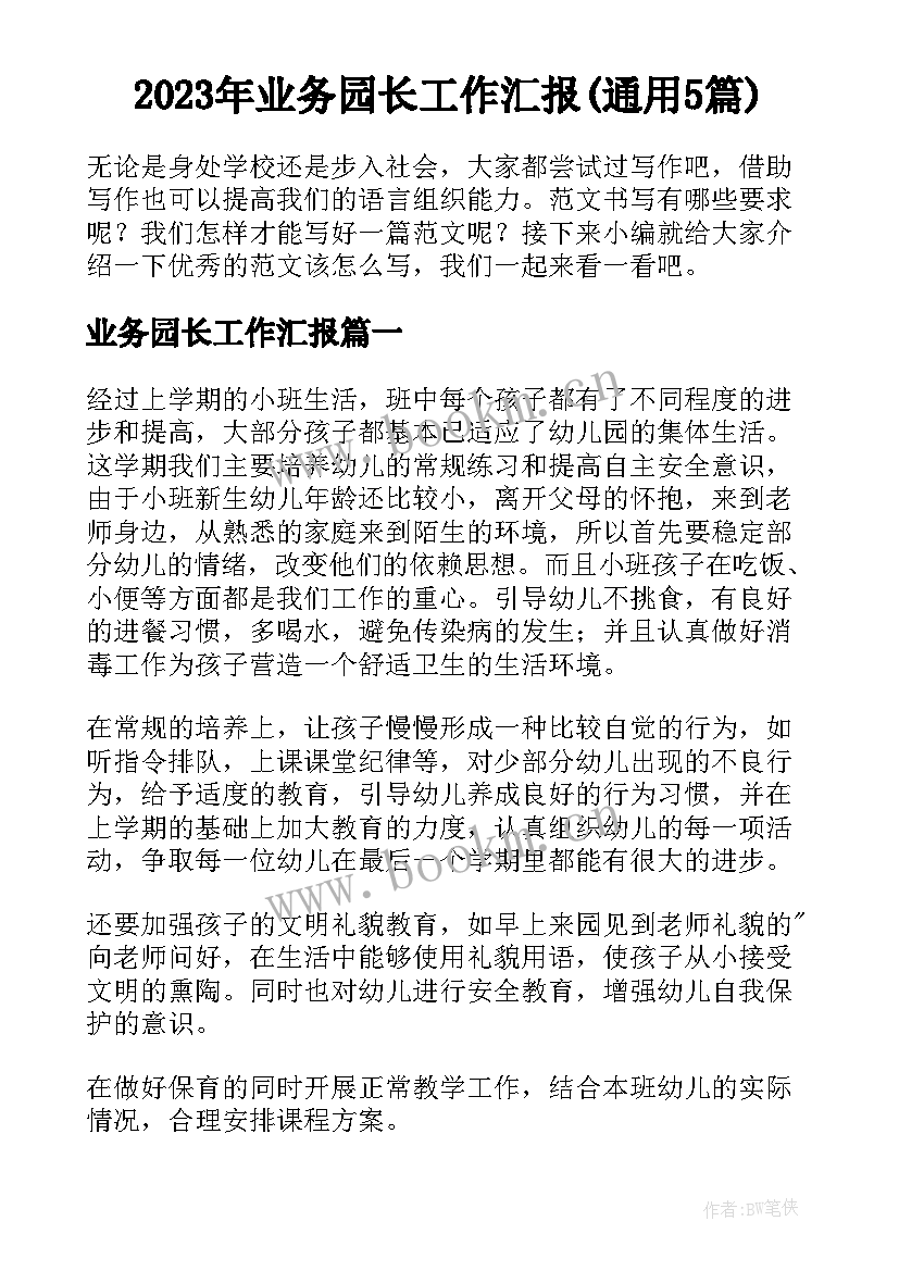 2023年业务园长工作汇报(通用5篇)