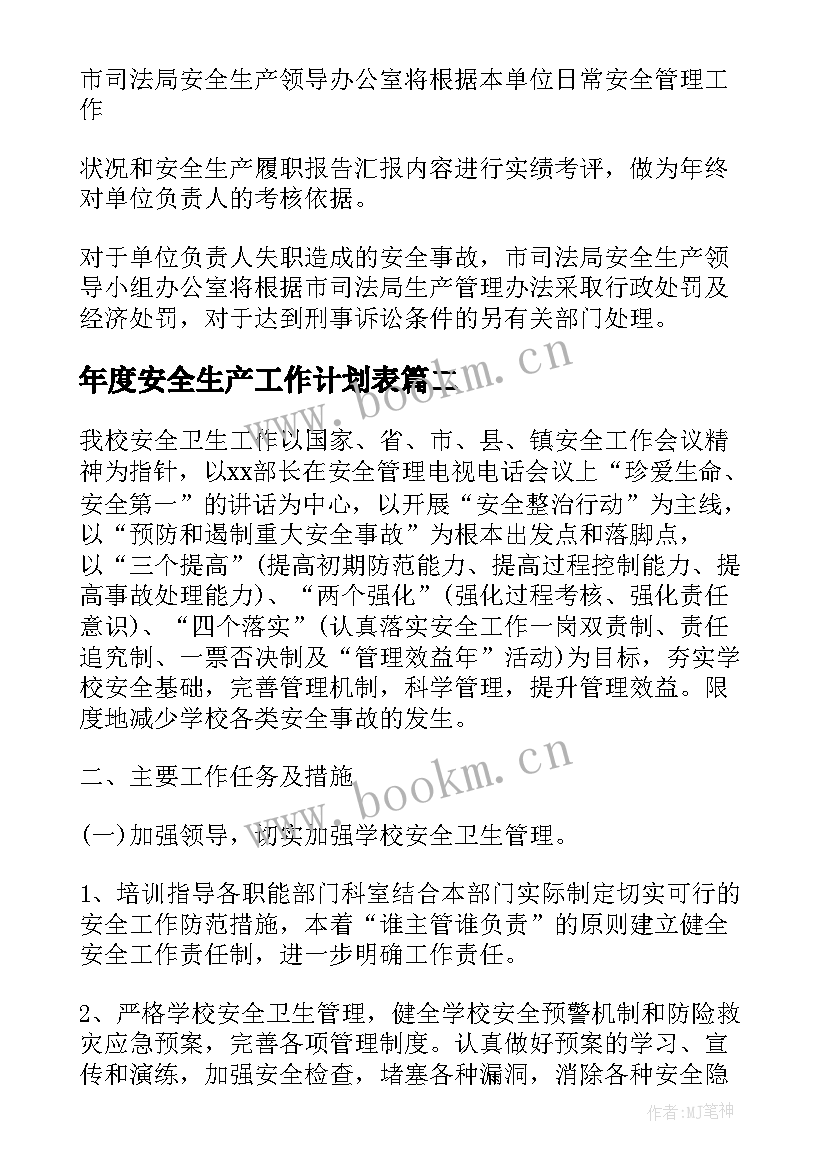 最新年度安全生产工作计划表(精选9篇)