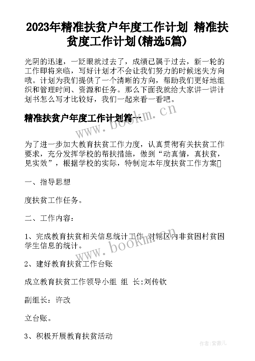 2023年精准扶贫户年度工作计划 精准扶贫度工作计划(精选5篇)