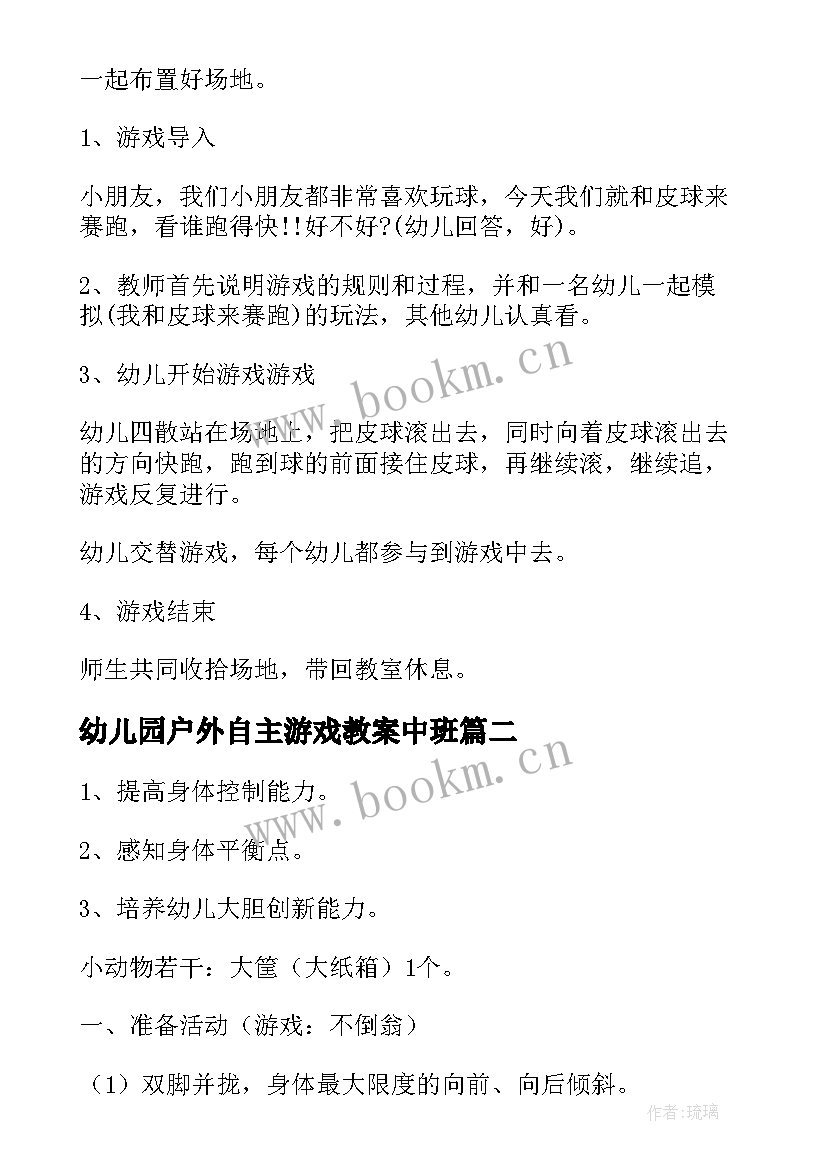 2023年幼儿园户外自主游戏教案中班 幼儿园户外游戏活动教案(实用5篇)