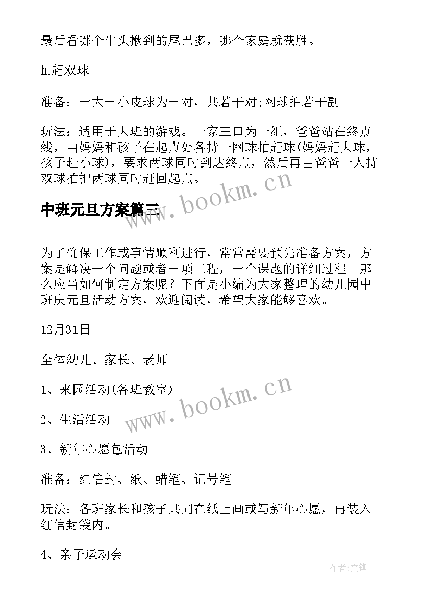 中班元旦方案 幼儿园中班庆元旦活动方案(大全5篇)