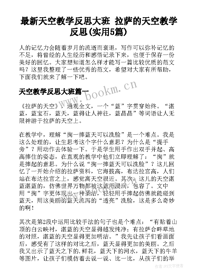 最新天空教学反思大班 拉萨的天空教学反思(实用5篇)