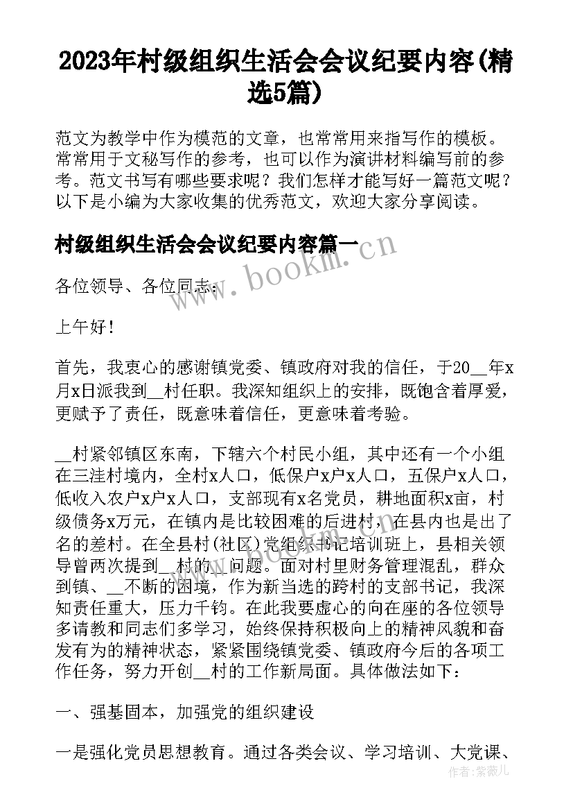 2023年村级组织生活会会议纪要内容(精选5篇)