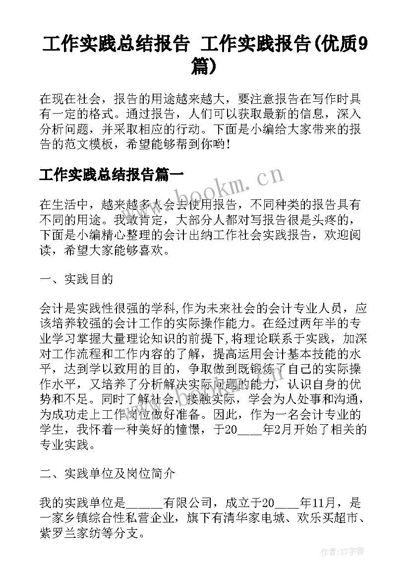 工作实践总结报告 工作实践报告(优质9篇)