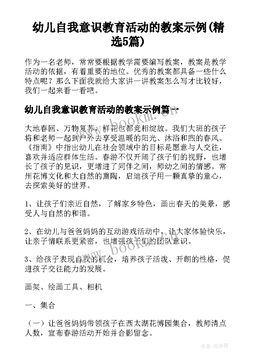 幼儿自我意识教育活动的教案示例(精选5篇)