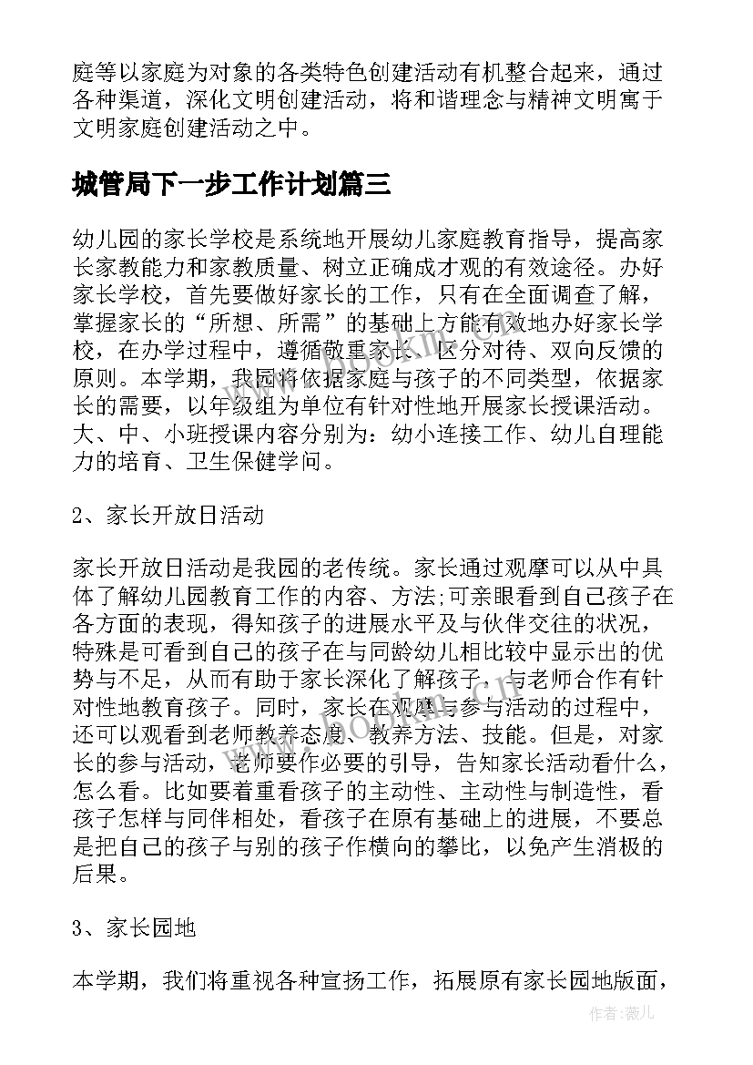 城管局下一步工作计划(大全5篇)