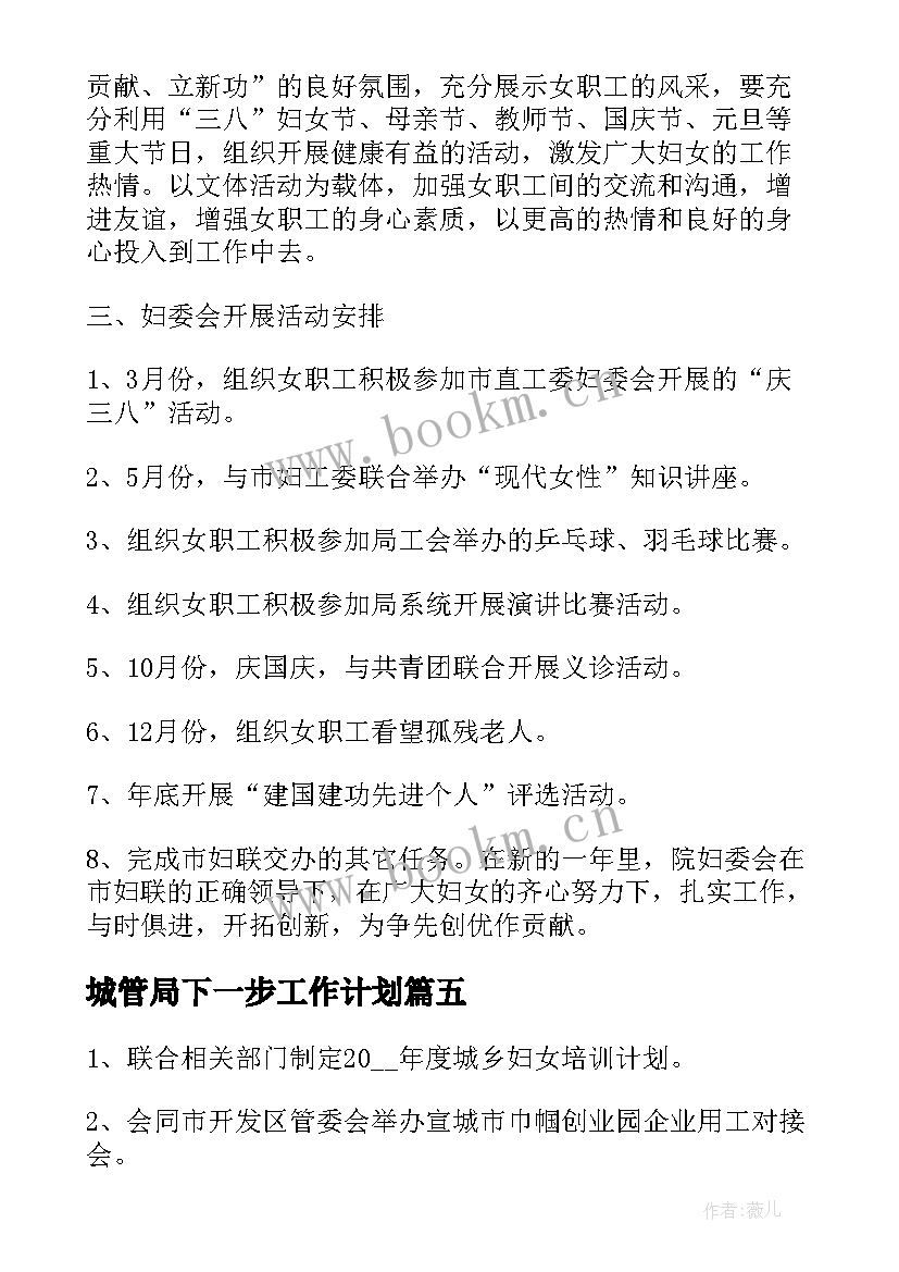 城管局下一步工作计划(大全5篇)