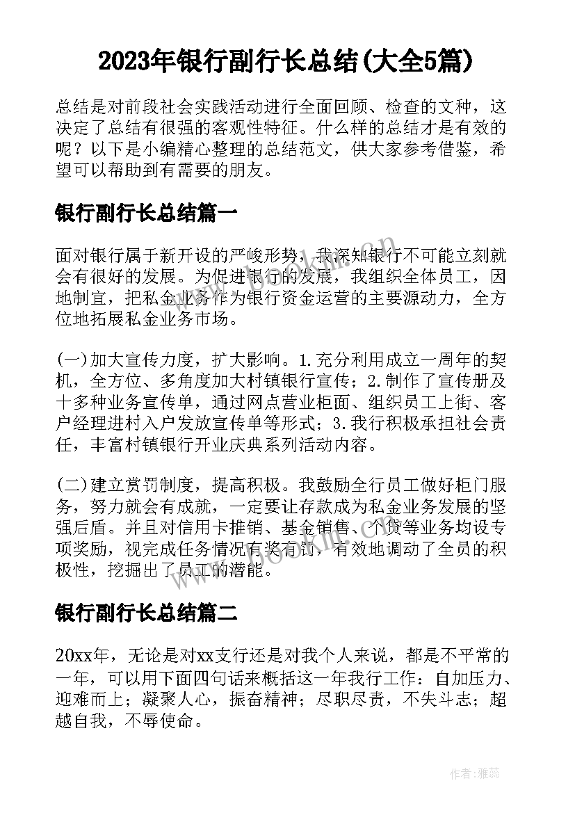 2023年银行副行长总结(大全5篇)