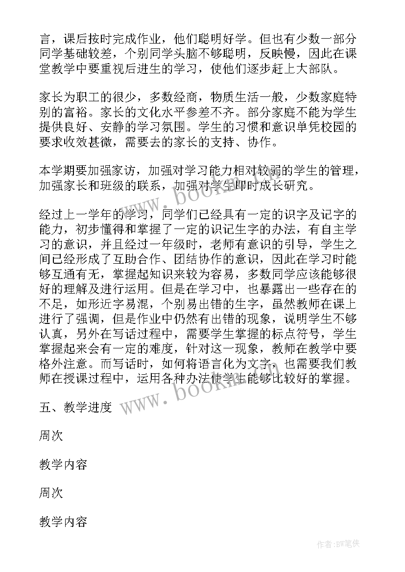 小学语文二年级教学工作计划 小学二年级语文教学工作计划(实用10篇)