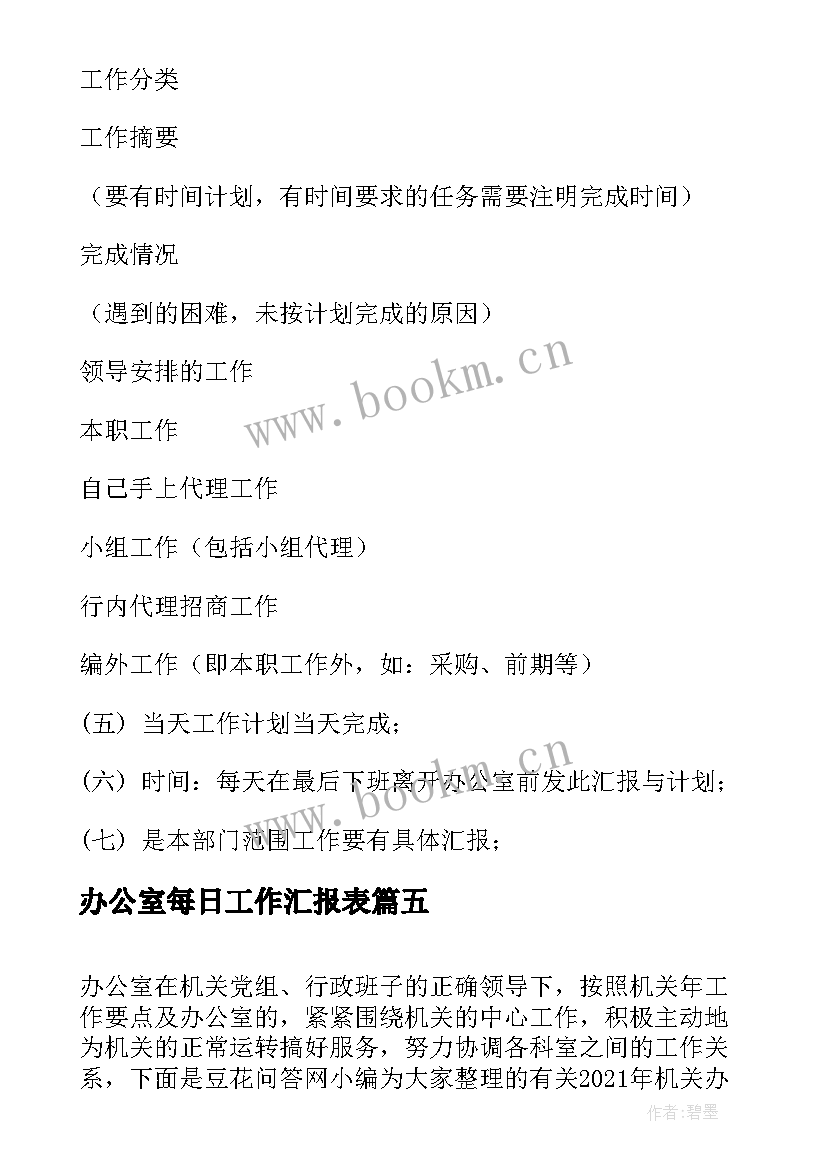 2023年办公室每日工作汇报表 每日工作汇报(实用5篇)