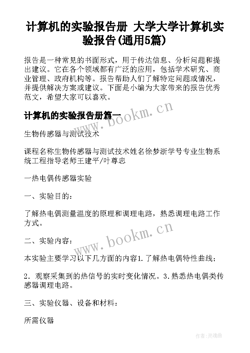 计算机的实验报告册 大学大学计算机实验报告(通用5篇)