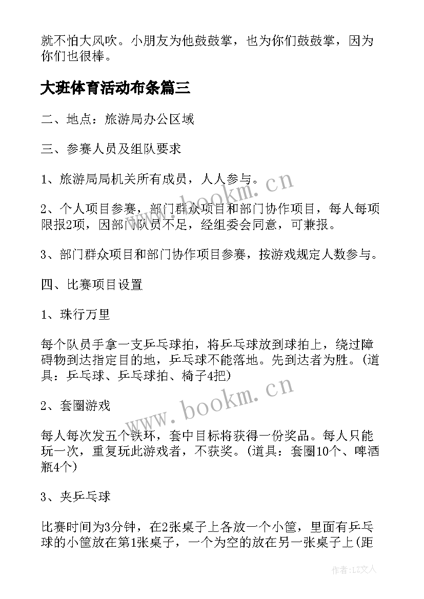 最新大班体育活动布条 大班户外游戏体育活动策划方案(精选5篇)