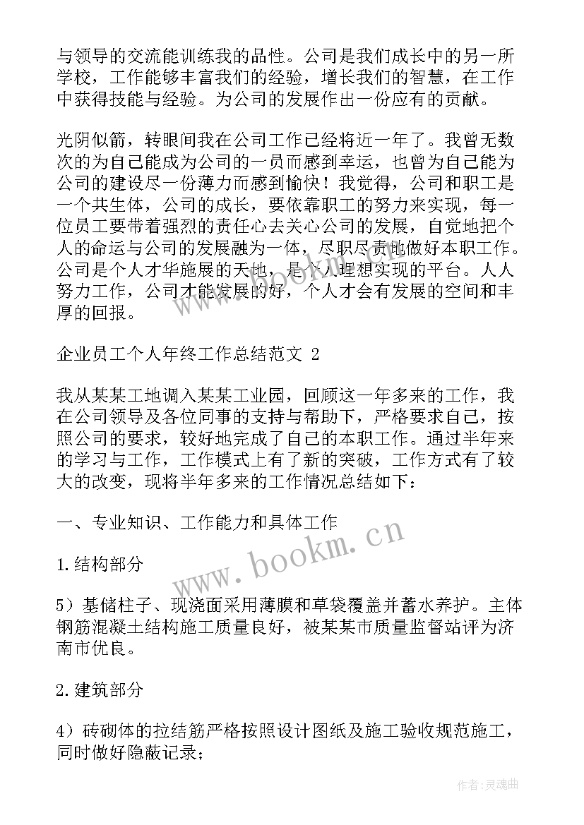 2023年企业员工年终个人工作总结(优质7篇)