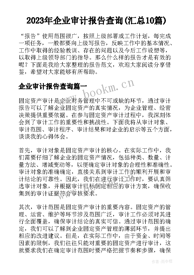 2023年企业审计报告查询(汇总10篇)