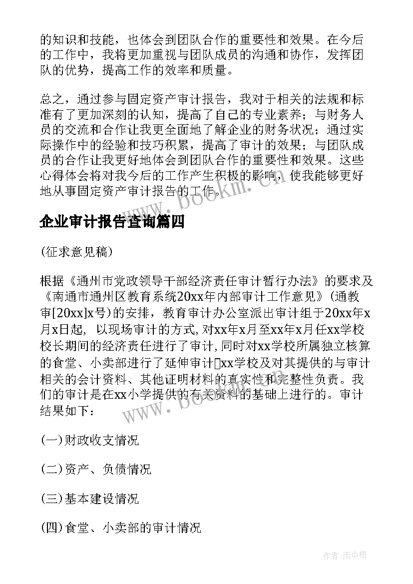 2023年企业审计报告查询(汇总10篇)