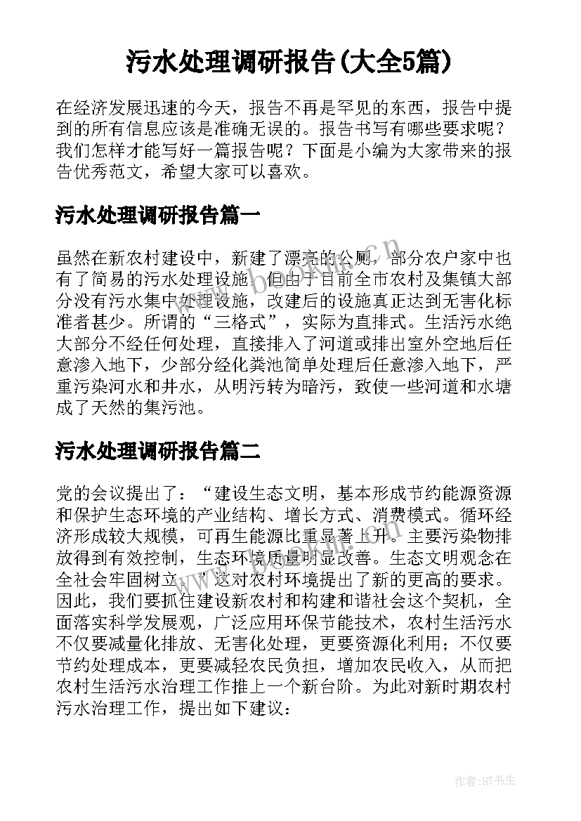 污水处理调研报告(大全5篇)