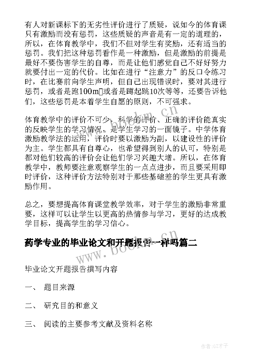 最新药学专业的毕业论文和开题报告一样吗 体育专业毕业论文开题报告(模板10篇)