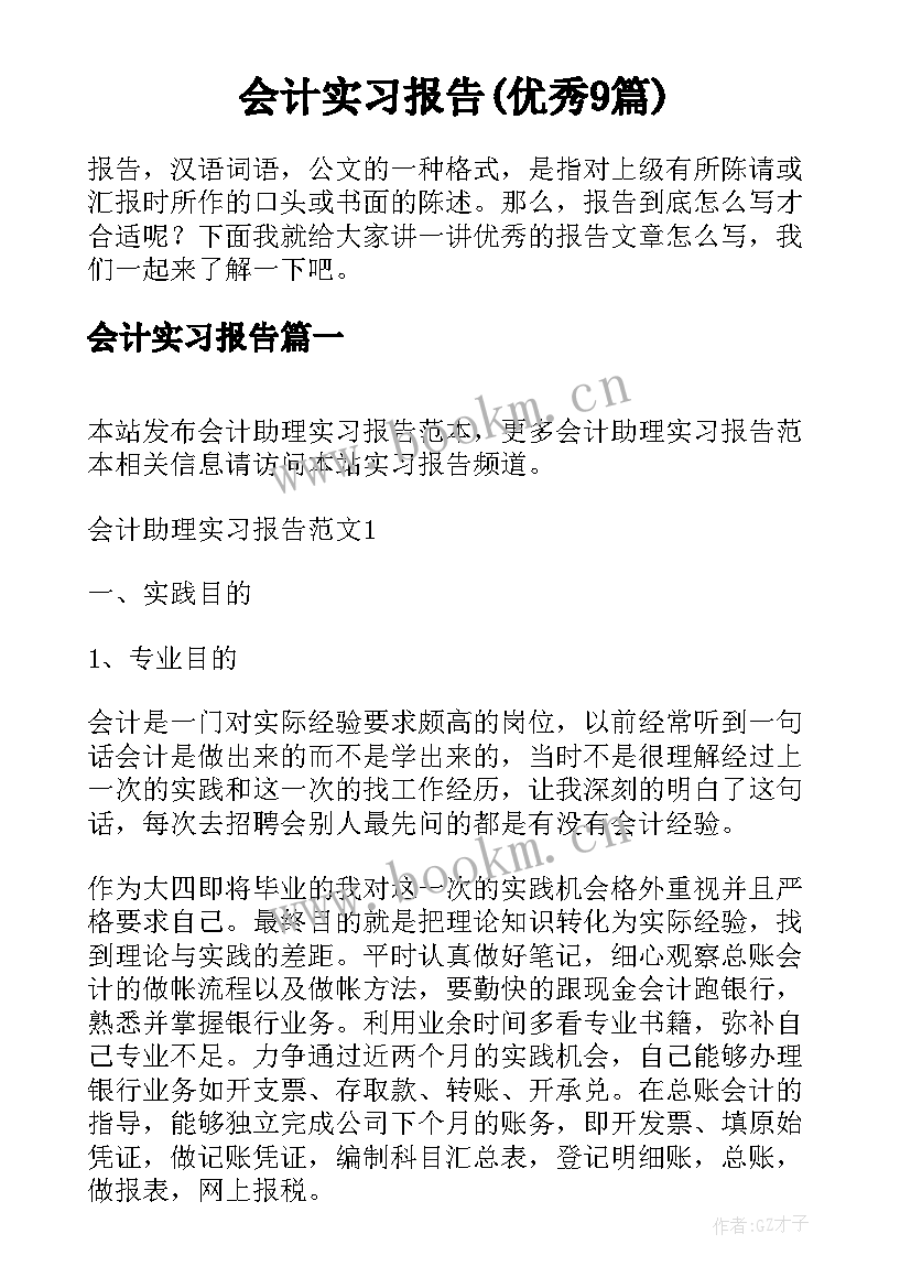 会计实习报告(优秀9篇)