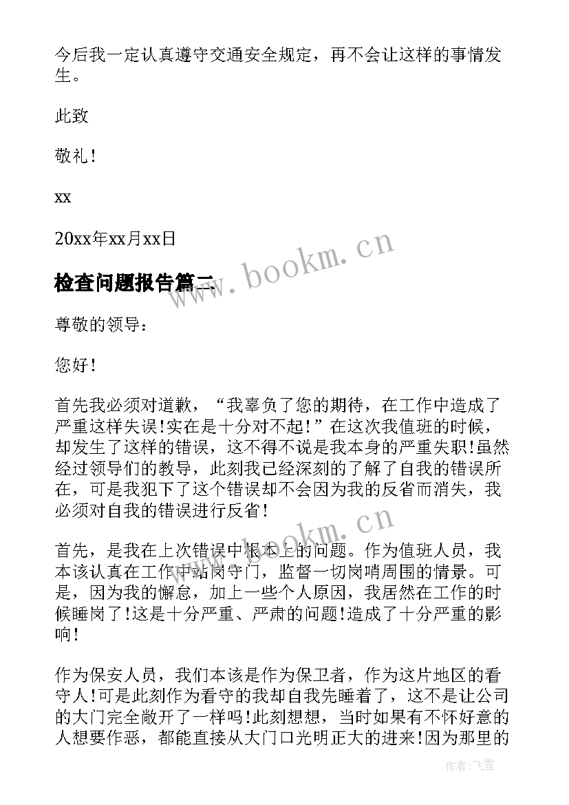 2023年检查问题报告 工作检查查出的问题整改报告(模板5篇)