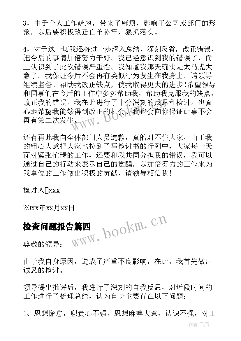 2023年检查问题报告 工作检查查出的问题整改报告(模板5篇)