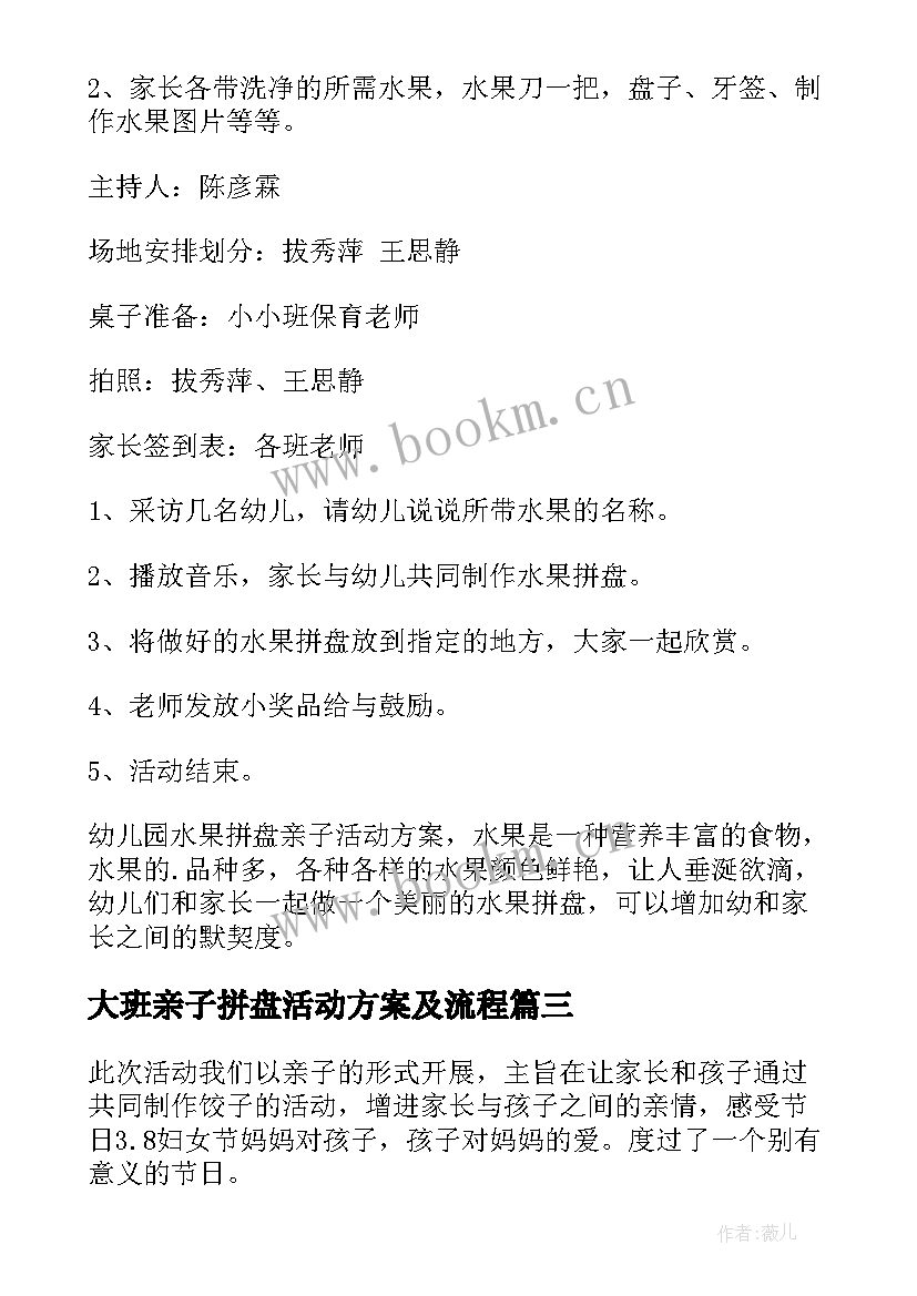 最新大班亲子拼盘活动方案及流程(优质6篇)