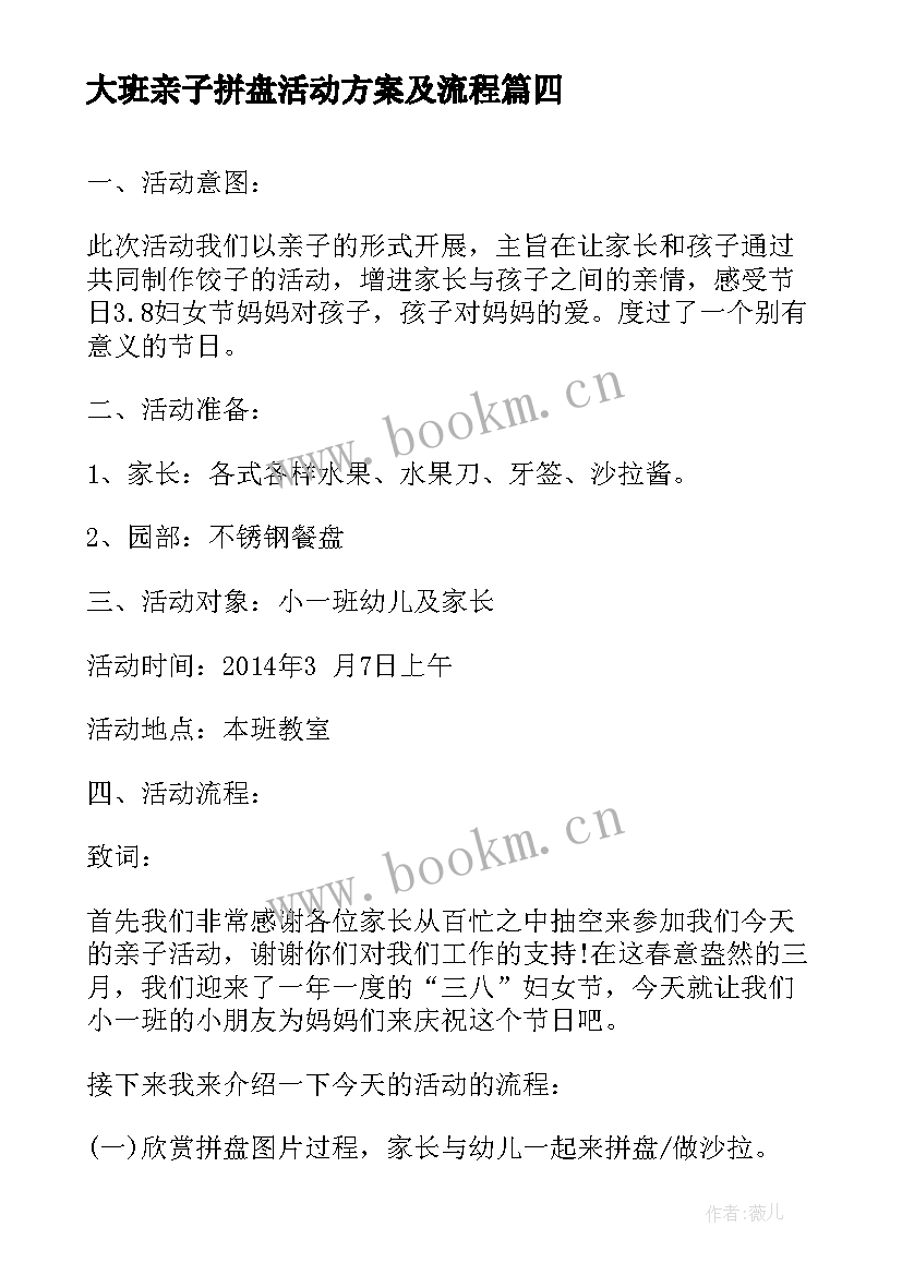 最新大班亲子拼盘活动方案及流程(优质6篇)