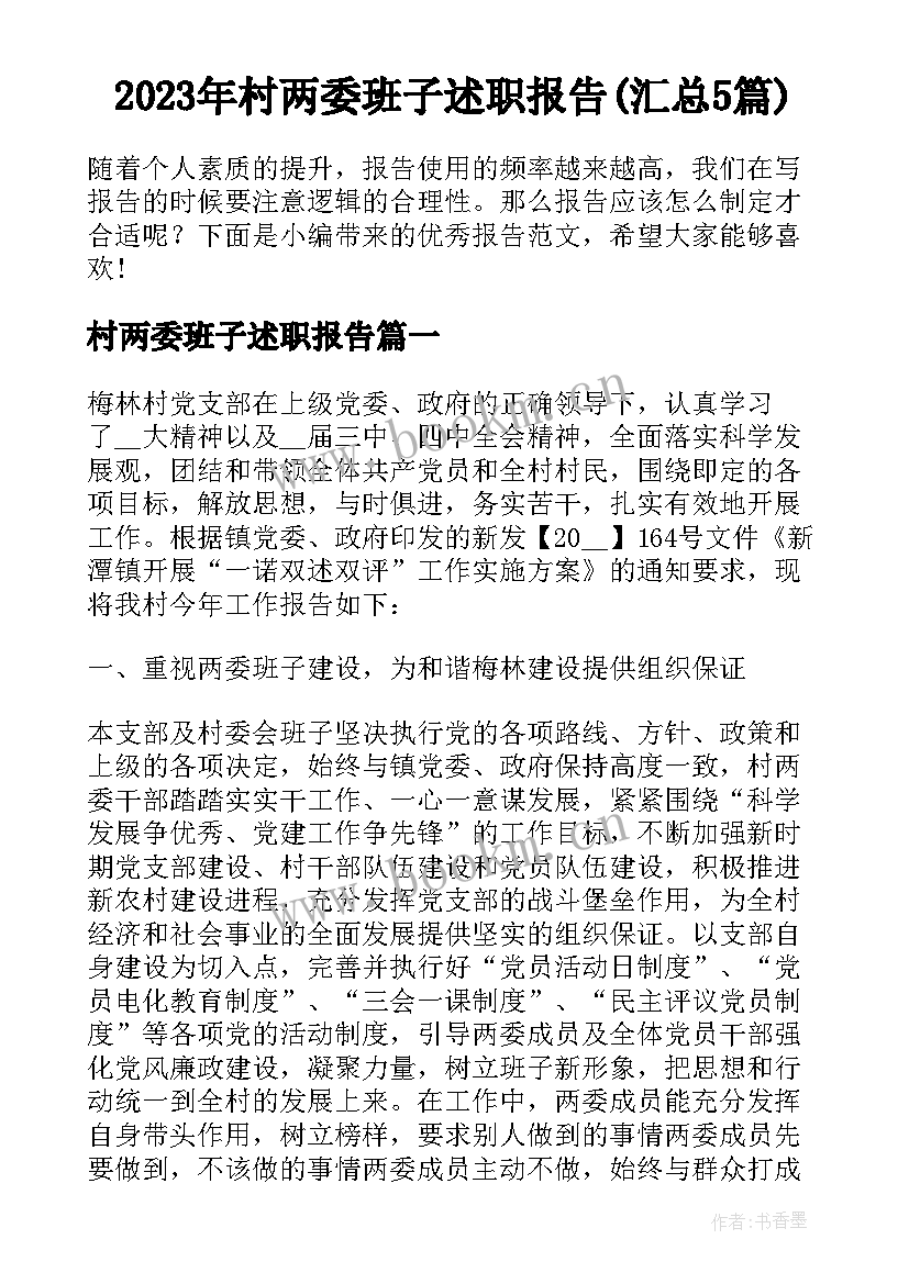 2023年村两委班子述职报告(汇总5篇)