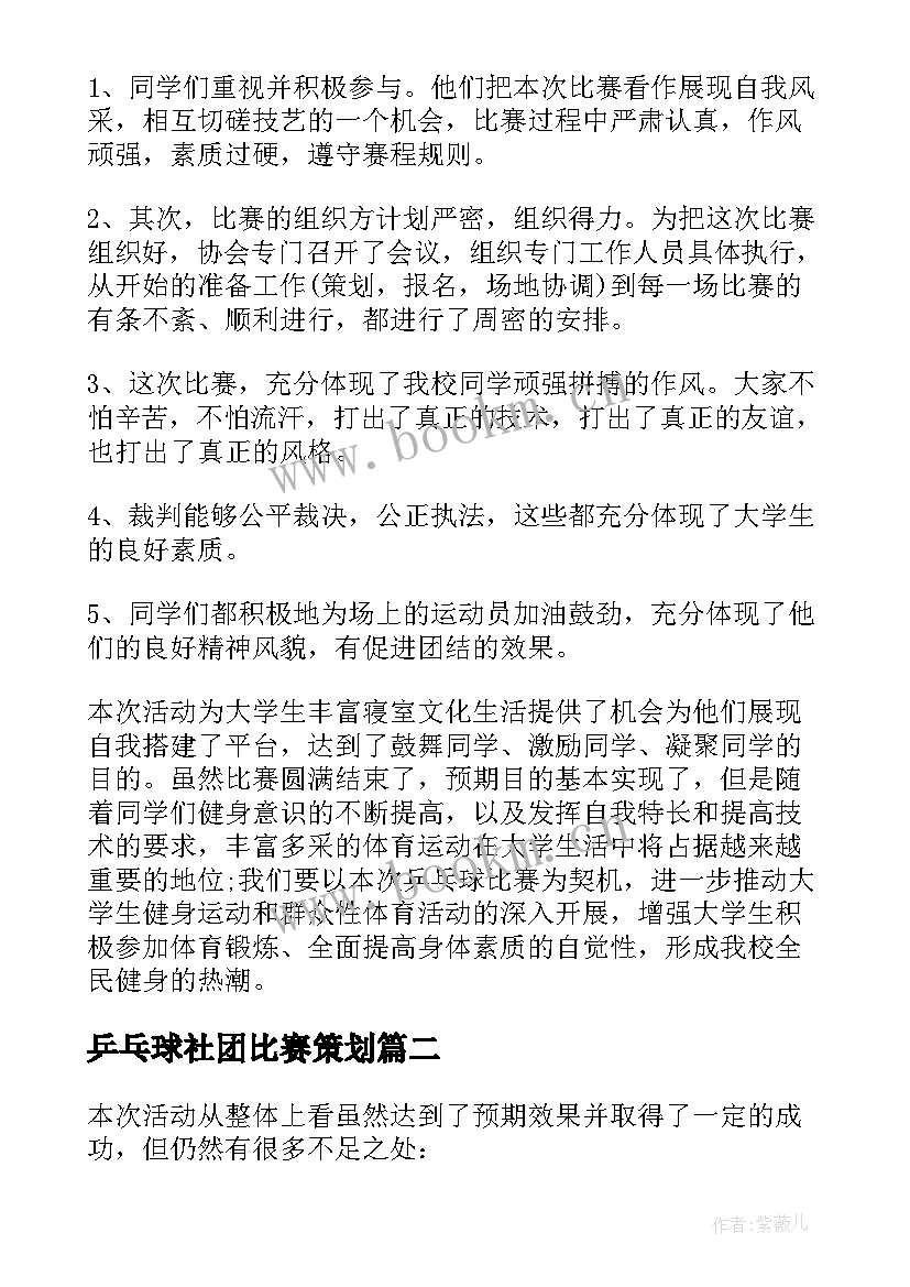 乒乓球社团比赛策划 乒乓球比赛活动总结(精选10篇)