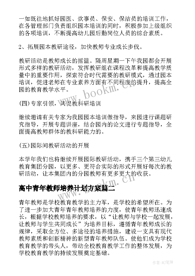 高中青年教师培养计划方案(通用5篇)