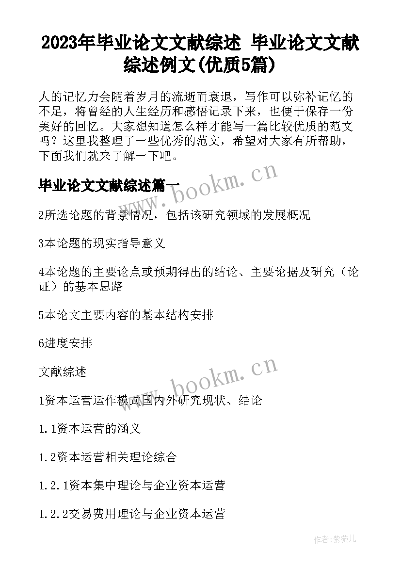 2023年毕业论文文献综述 毕业论文文献综述例文(优质5篇)