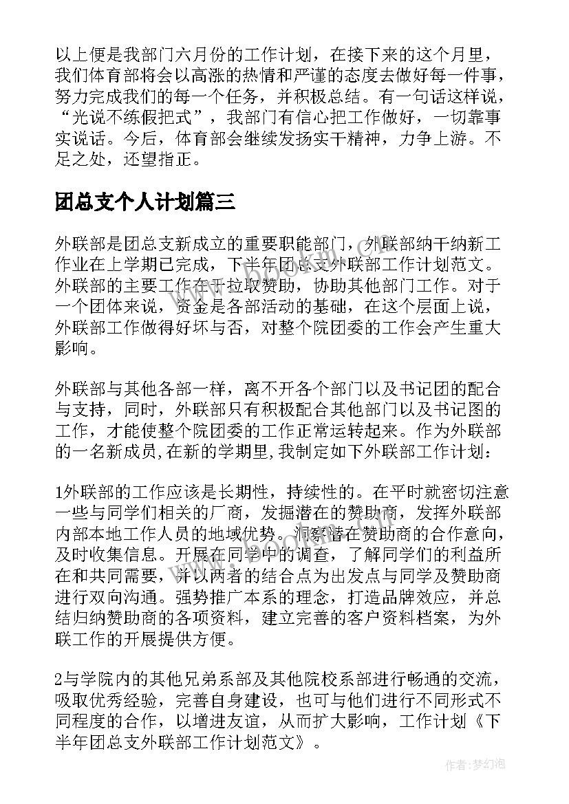 2023年团总支个人计划 团总支个人工作计划(精选5篇)