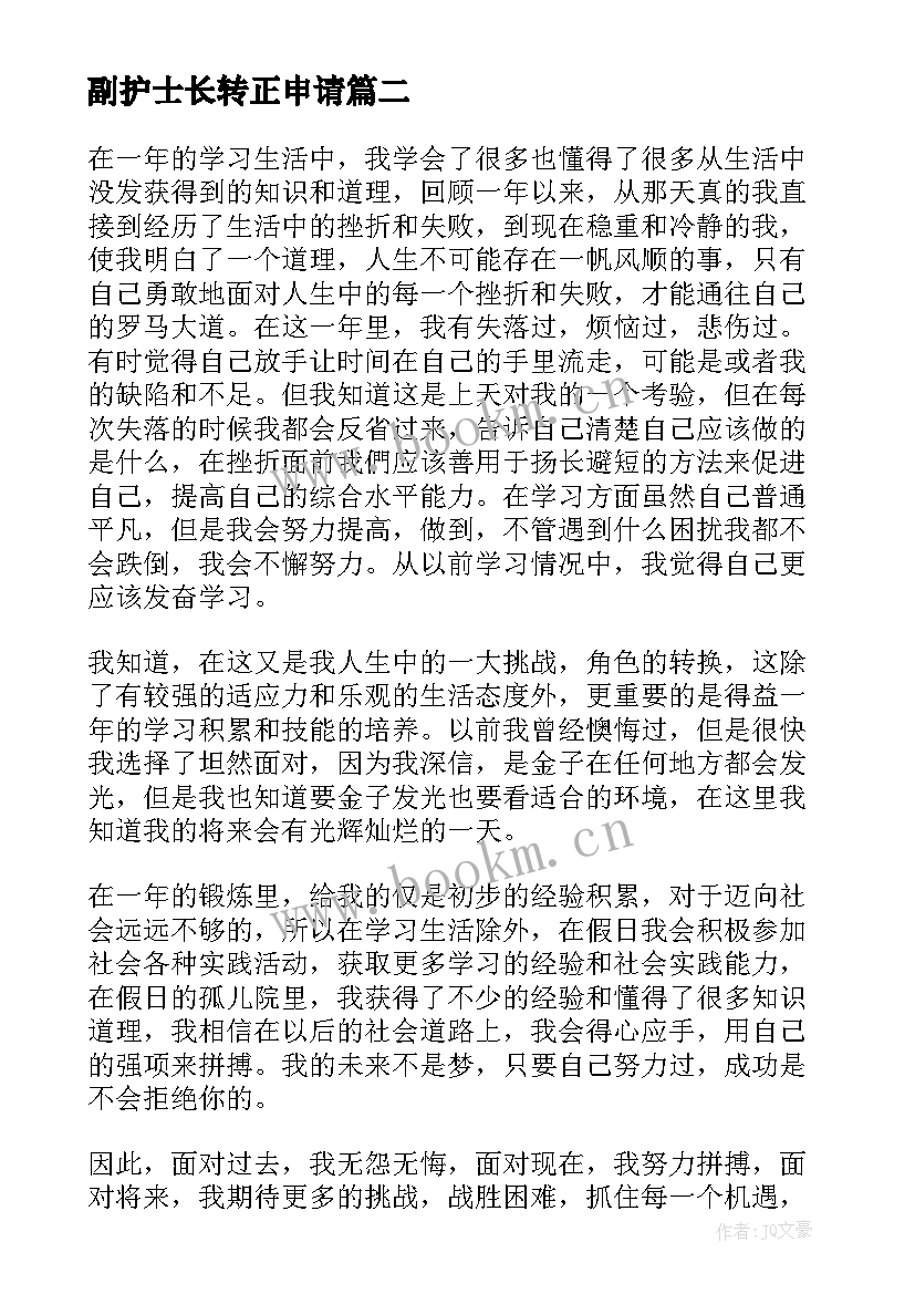 2023年副护士长转正申请 护士长对转正护士的述职报告(精选5篇)