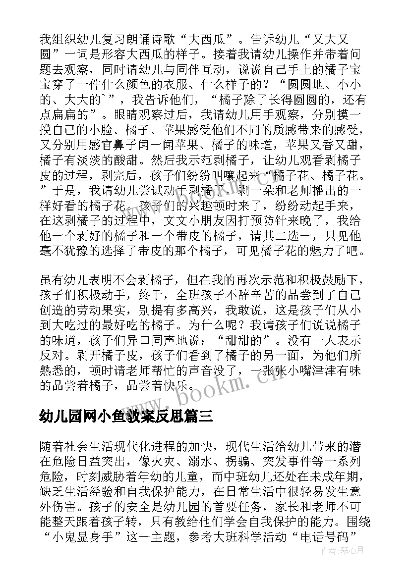 幼儿园网小鱼教案反思(优质9篇)