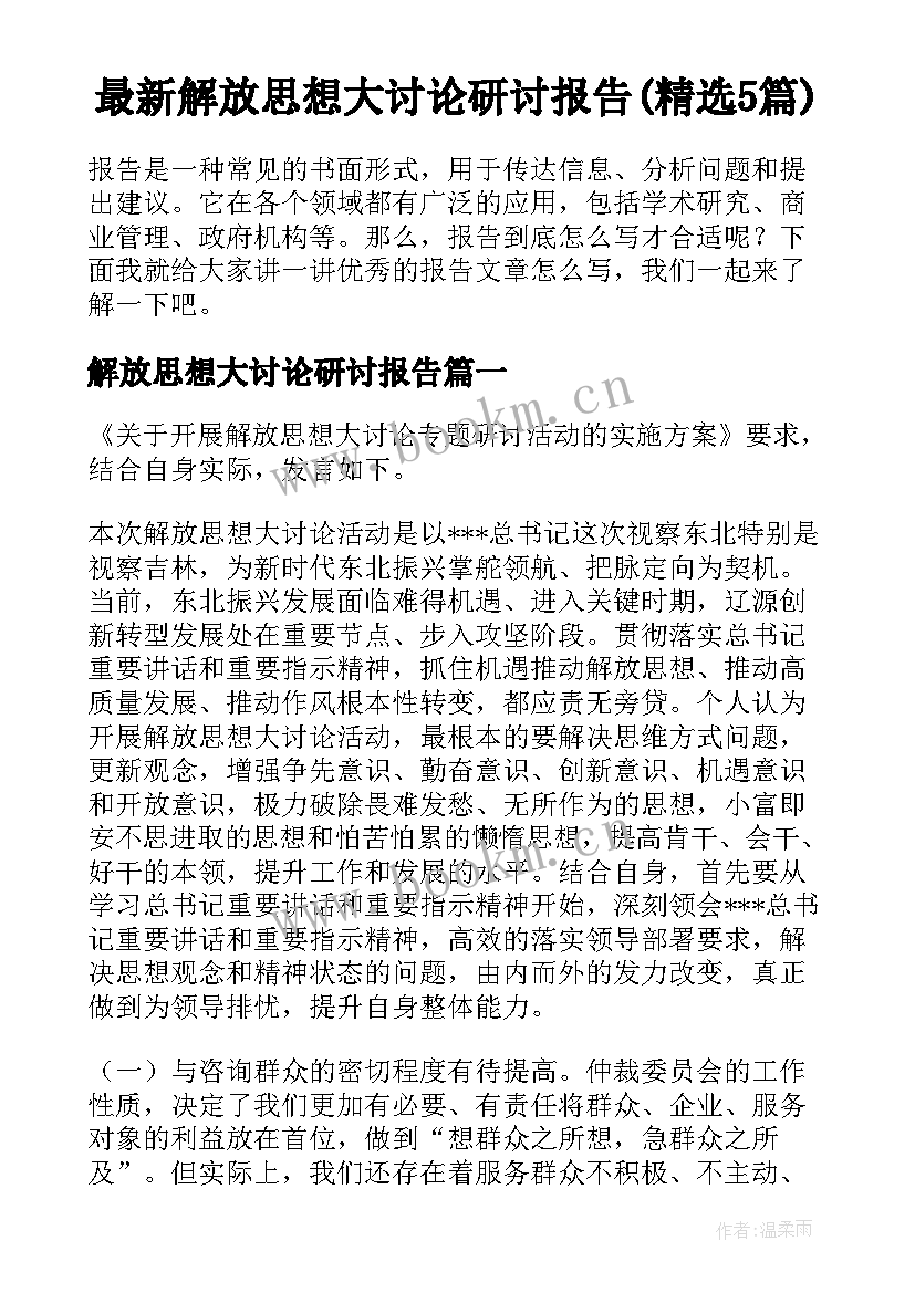 最新解放思想大讨论研讨报告(精选5篇)