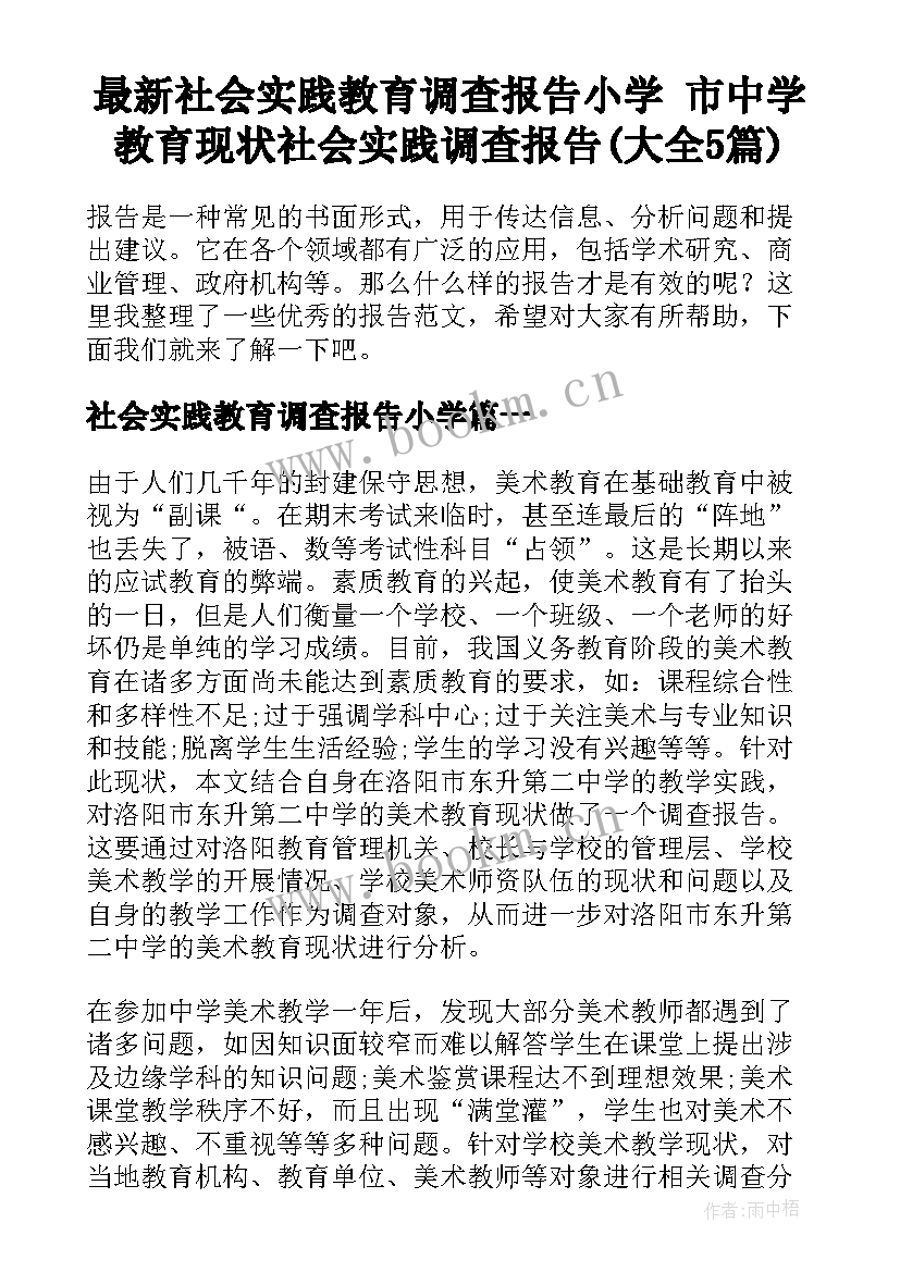 最新社会实践教育调查报告小学 市中学教育现状社会实践调查报告(大全5篇)