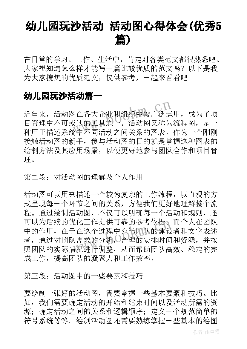 幼儿园玩沙活动 活动图心得体会(优秀5篇)