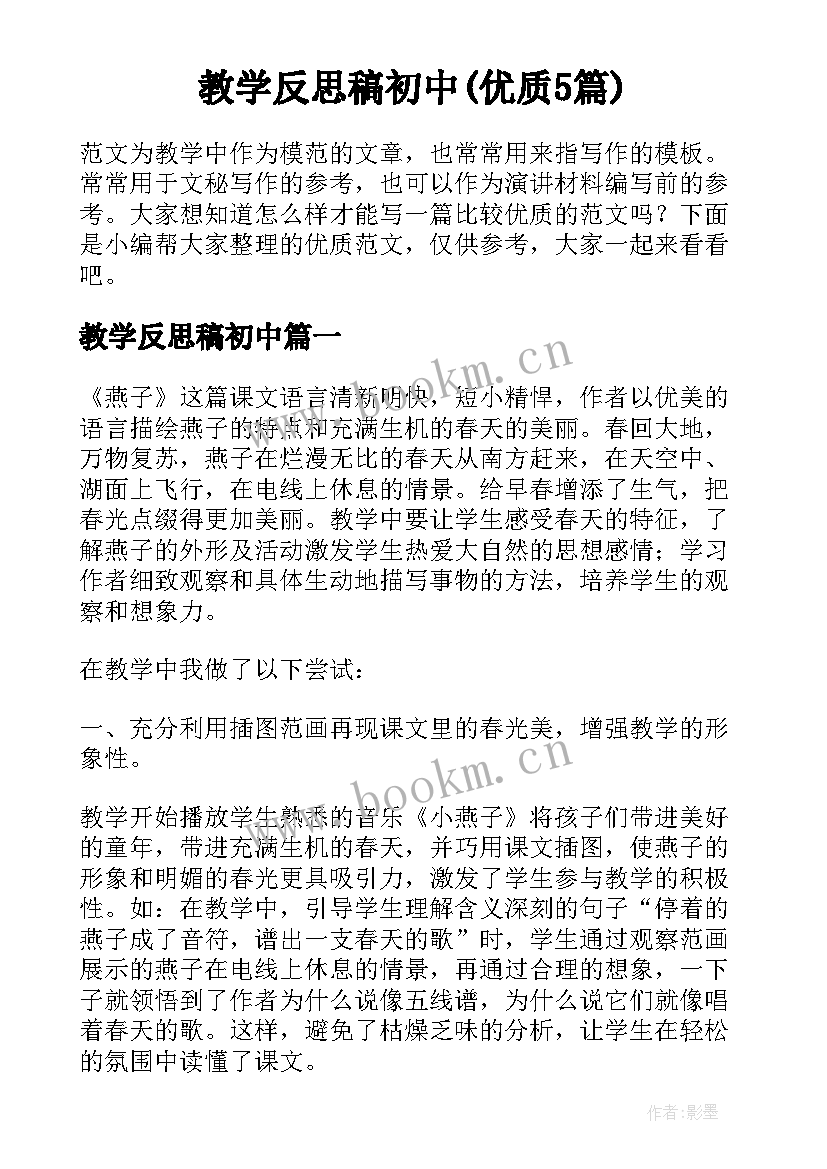 教学反思稿初中(优质5篇)