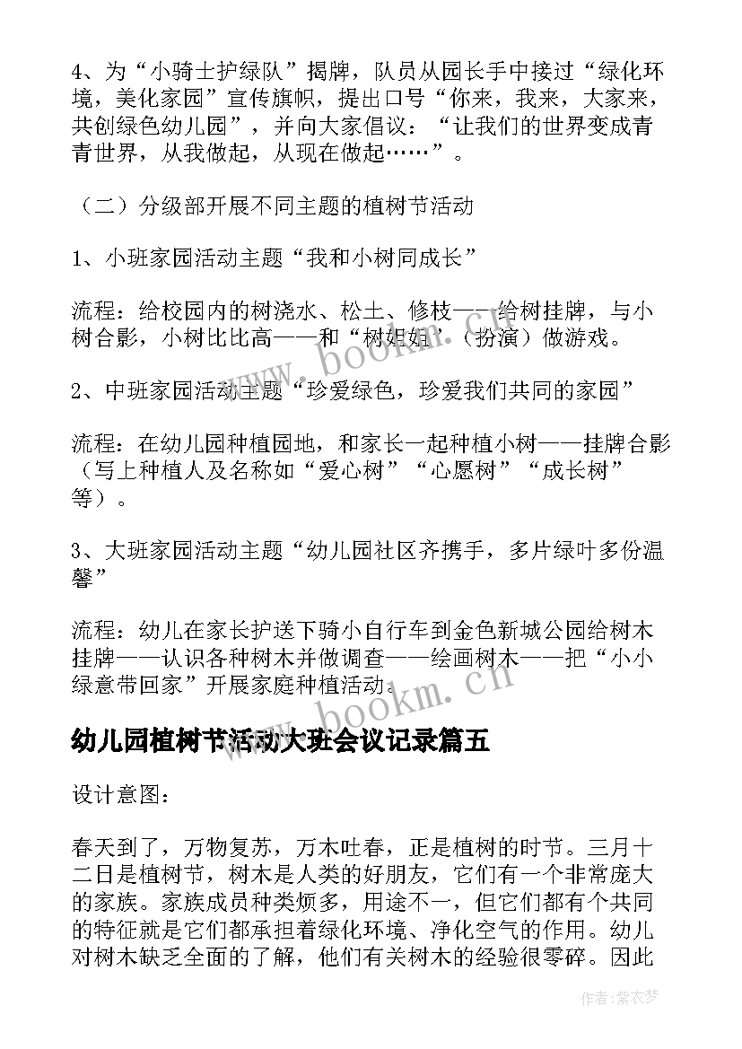 最新幼儿园植树节活动大班会议记录 幼儿园大班植树节活动策划(汇总5篇)